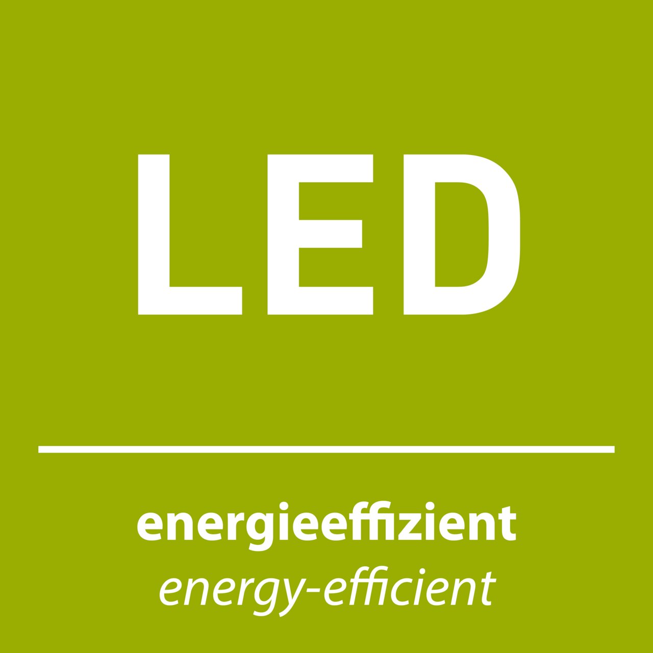 Grünes Schild mit der Aufschrift 'LED' und 'energieeffizient', Vorderansicht