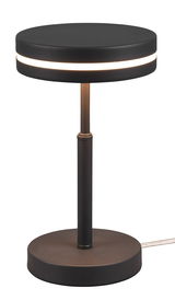 Moderne LED-Tischleuchte FRANKLIN, 6W, in schwarzem Design mit leuchtendem Ring, seitliche Perspektive