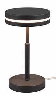 Moderne LED-Tischleuchte FRANKLIN, 6W, in schwarzem Design mit leuchtendem Ring, seitliche Perspektive