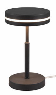 Moderne LED-Tischleuchte FRANKLIN, 6W, in schwarzem Design mit leuchtendem Ring, seitliche Perspektive