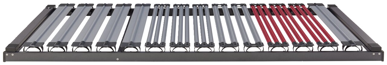 Dieter Knoll Fiberglasrahmen CARELLA Fiberglasrahmen 90 x 200 cm, Ansicht von oben, mit abwechselnd grauen und roten Leisten.