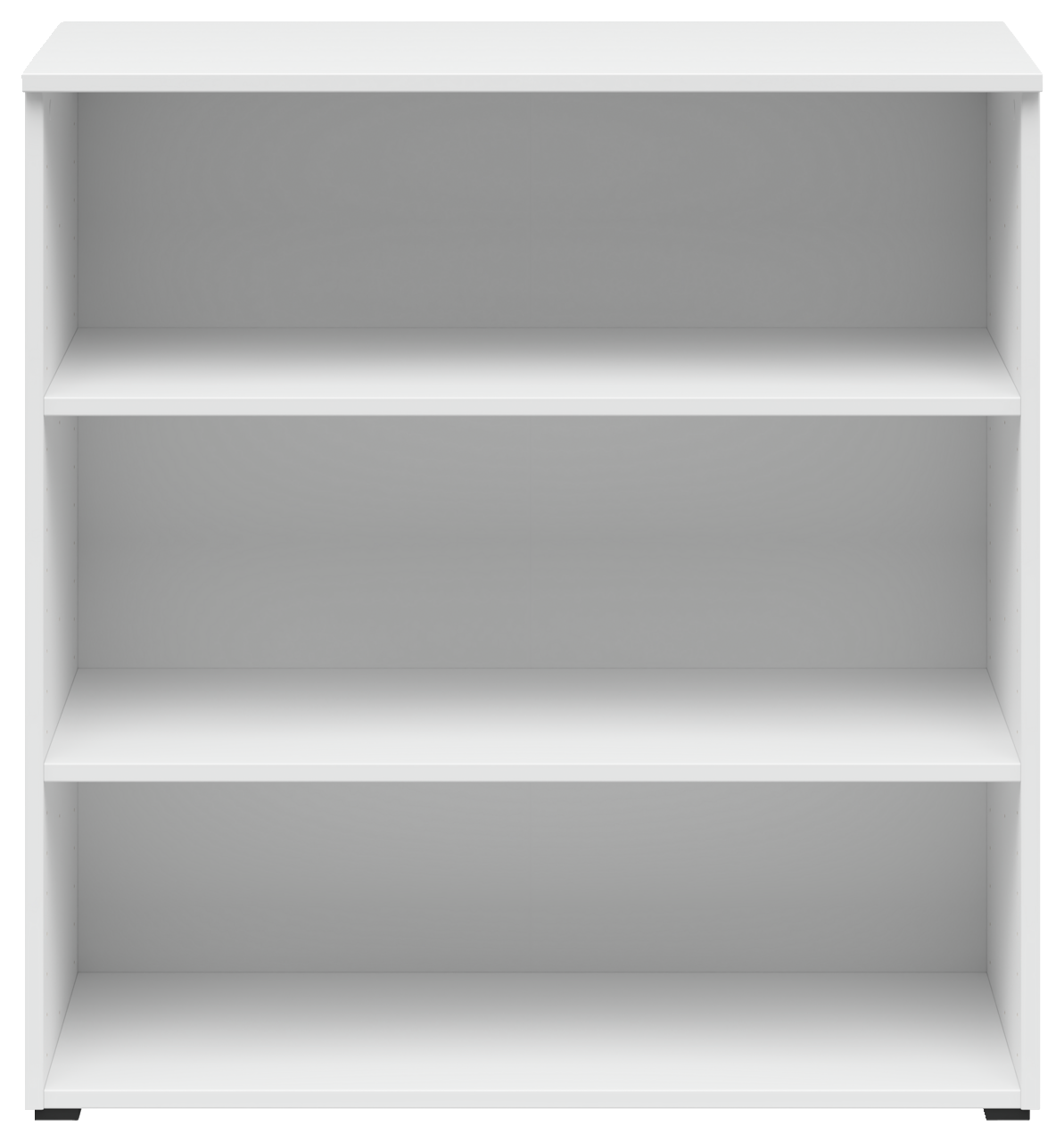 Weißes Regal mit drei Ebenen, frontal betrachtet