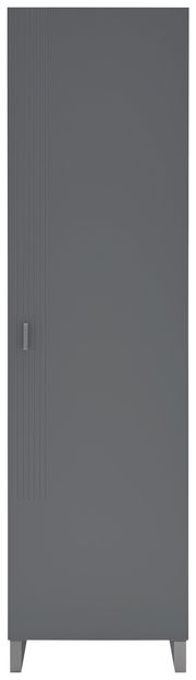 Grauer Garderobenschrank mit vertikalen Linien auf der linken Seite, Frontalansicht