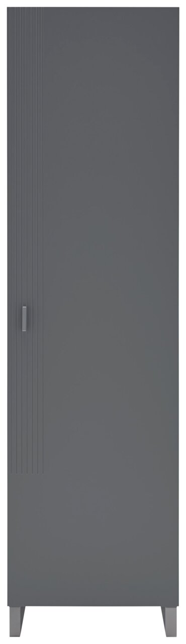 Grauer Garderobenschrank mit vertikalen Linien auf der linken Seite, Frontalansicht