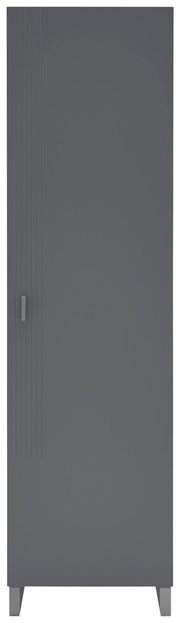 Grauer Garderobenschrank mit vertikalen Linien auf der linken Seite, Frontalansicht
