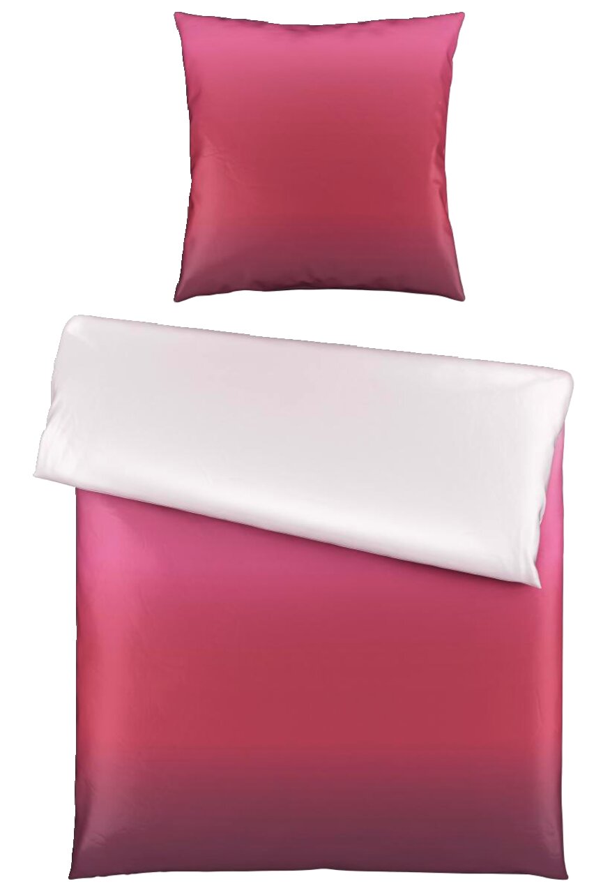 Zurbrüggen Bettwäsche Bettwäsche-Set in Pink mit Farbverlauf, bestehend aus einem Kissenbezug und einem Bettdeckenbezug, aus der Vogelperspektive fotografiert.