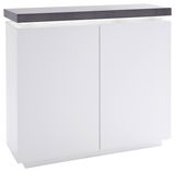 Weißes Highboard mit dunkler Oberplatte, frontale Perspektive