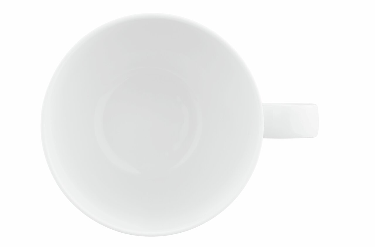 Milchkaffeetasse Life 0,37l aus der Vogelperspektive, weiß, mit Henkel rechts