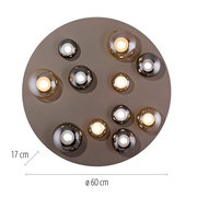 Runde LED-Deckenleuchte mit mehreren kugelförmigen Leuchtkörpern, Draufsicht