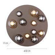 Runde LED-Deckenleuchte mit mehreren kugelförmigen Leuchtkörpern, Draufsicht