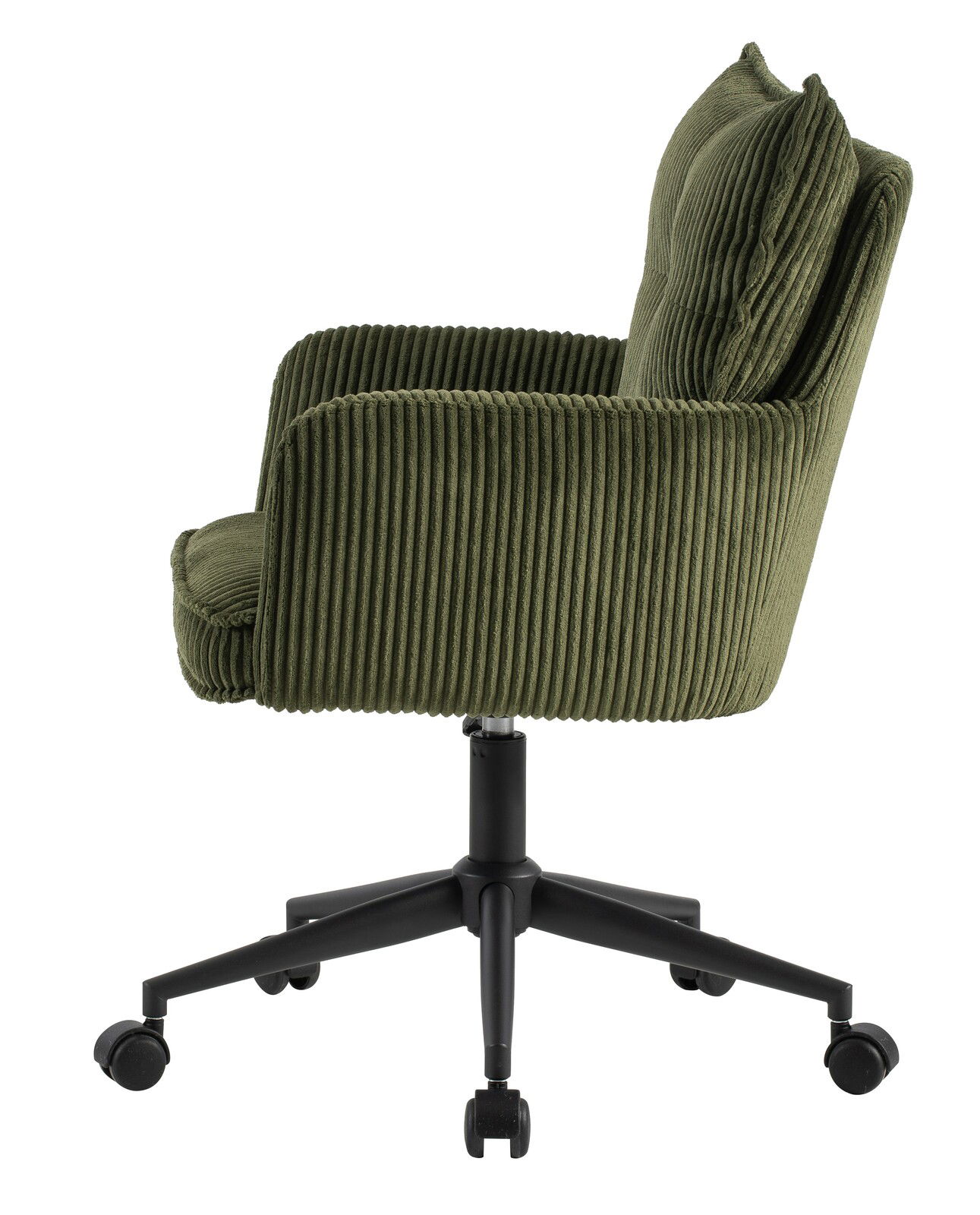 Grüner Drehstuhl aus Cordstoff, Seitenansicht