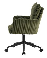 Grüner Drehstuhl aus Cordstoff, Seitenansicht