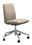 Moderner Home Office Stuhl mit beigem Stoffbezug und verchromtem Drehgestell, seitliche Perspektive