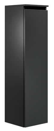 Schwarzer, moderner Badezimmerschrank in minimalistischem Design, seitliche Perspektive