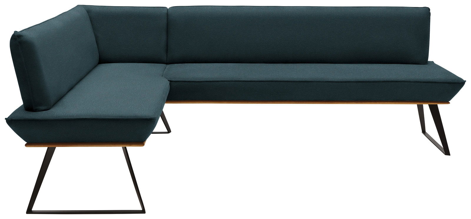 Voleo Eckbank MALIBU Eckbank in dunkelgrünem Stoffbezug mit schwarzem Metallgestell, seitliche Perspektive