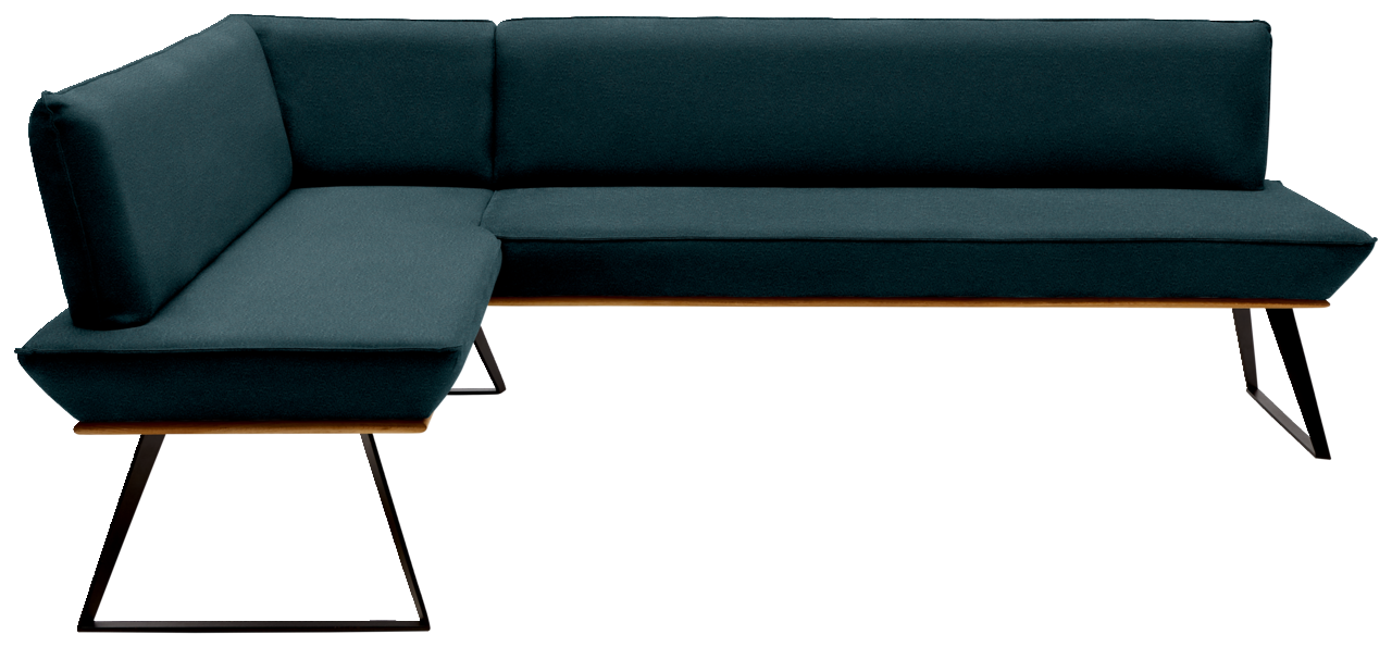 Voleo Eckbank MALIBU Eckbank in dunkelgrünem Stoffbezug mit schwarzem Metallgestell, seitliche Perspektive