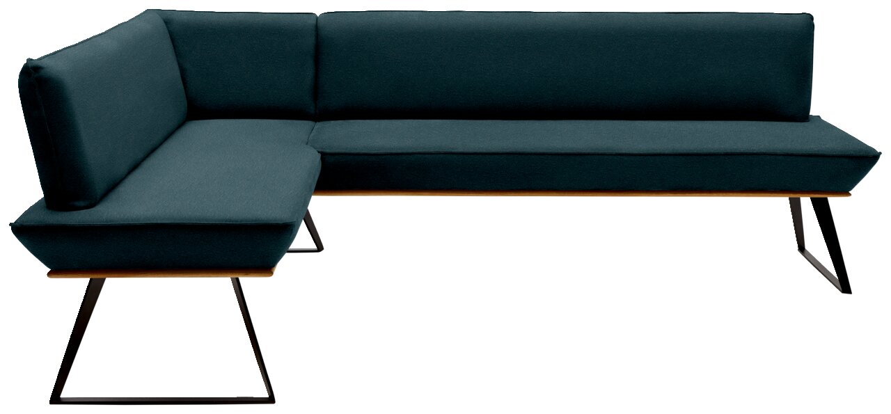 Voleo Eckbank MALIBU Eckbank in dunkelgrünem Stoffbezug mit schwarzem Metallgestell, seitliche Perspektive