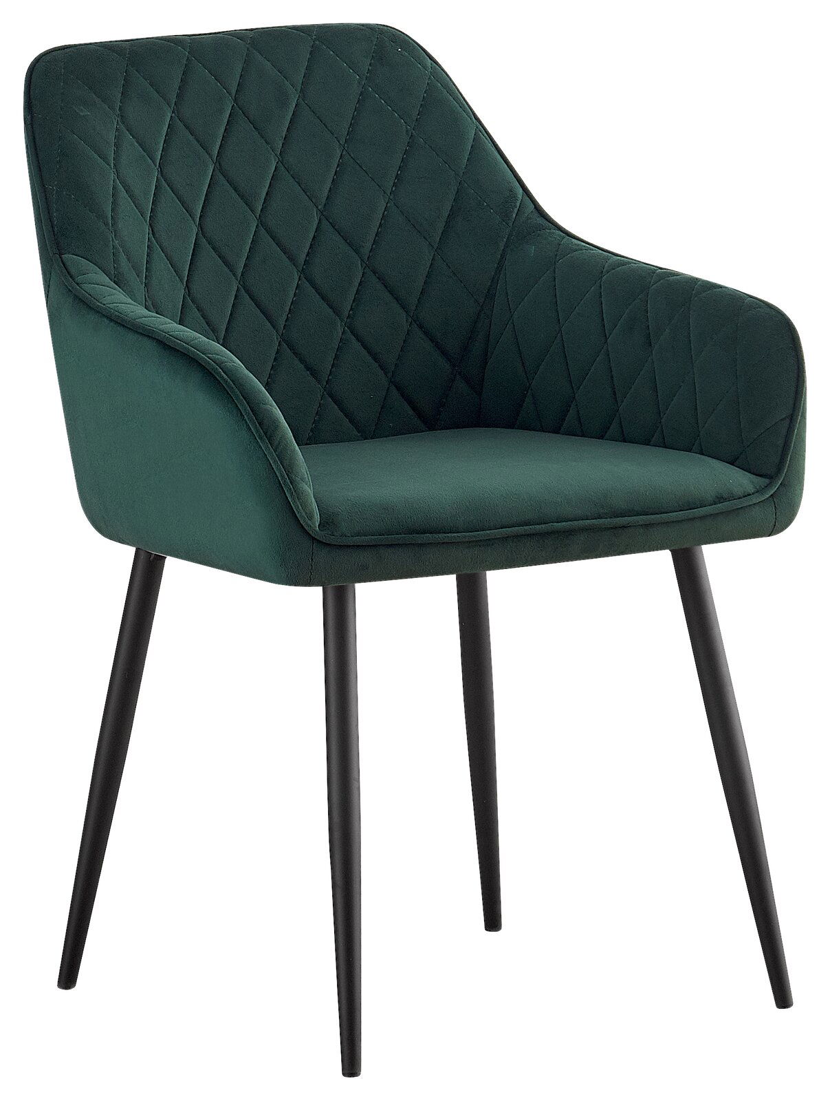 Novel Armlehnstuhl STU Grüner Armlehnstuhl mit gestepptem Muster und schwarzen Beinen, seitliche Perspektive