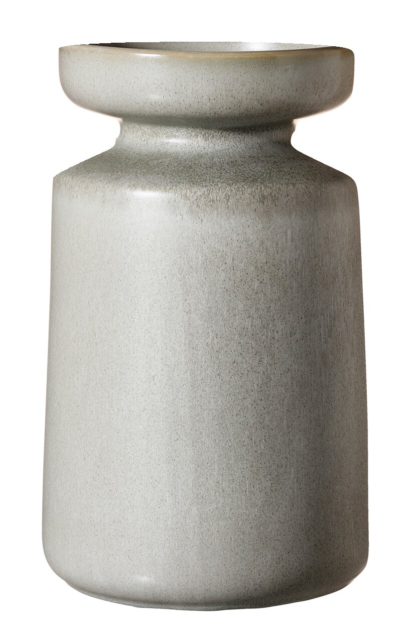 Graue Vase Imperia 35cm, zylindrische Form mit breitem Rand, seitliche Perspektive