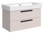 Waschtisch-Set mit zwei Schubladen und Platz für zwei Armaturen, seitliche Perspektive