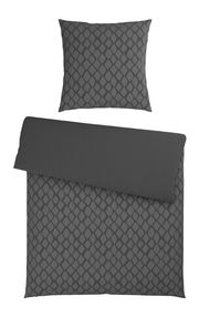 Dunkelgraue Wendebettwäsche mit geometrischem Muster, Ansicht von oben