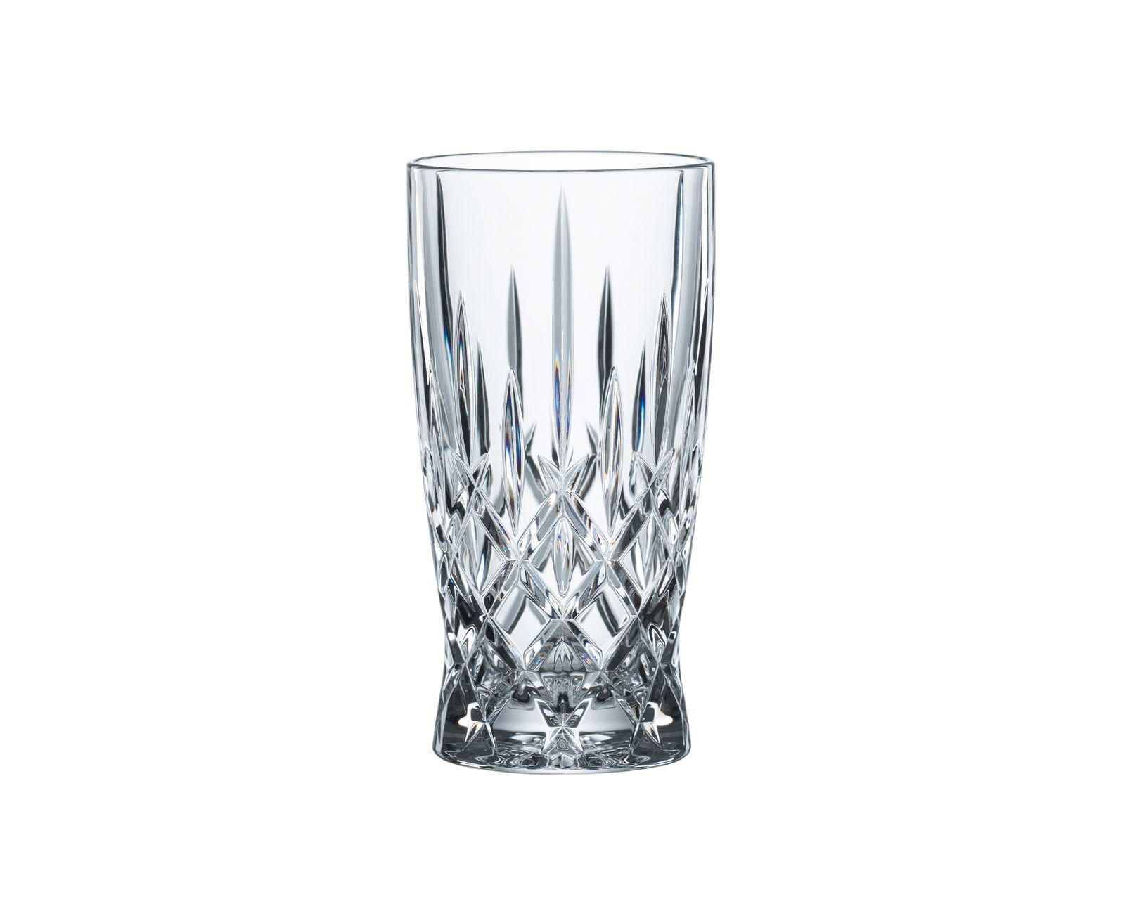 Hohes, elegantes Glas mit Kristallschliff, frontal abgebildet.