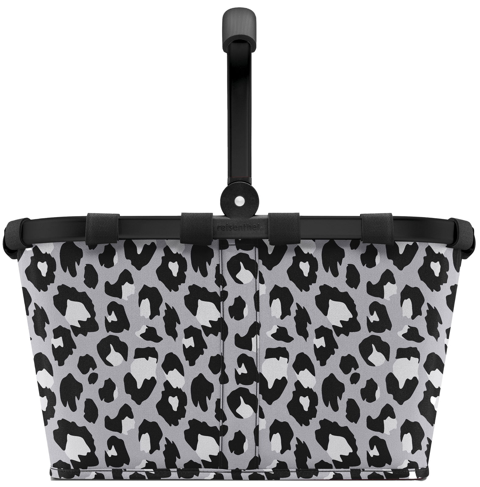 Leopardenmuster Einkaufskorb mit schwarzem Rahmen, Vorderansicht