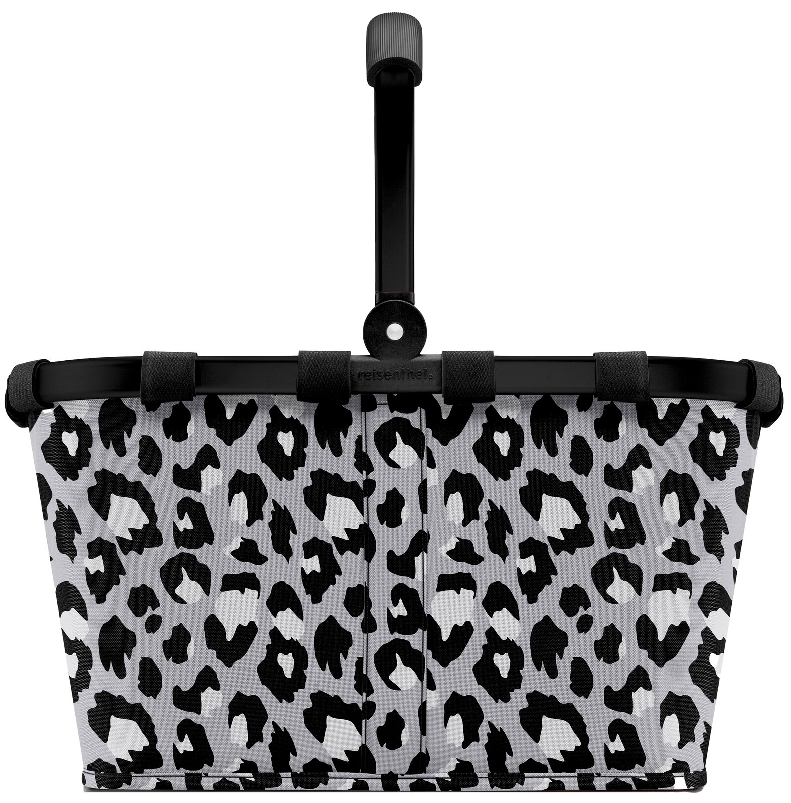 Leopardenmuster Einkaufskorb mit schwarzem Rahmen, Vorderansicht