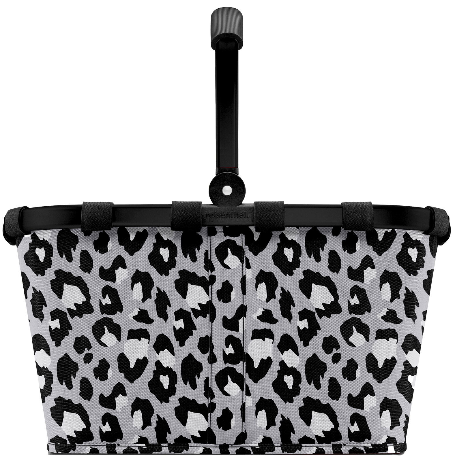 Leopardenmuster Einkaufskorb mit schwarzem Rahmen, Vorderansicht