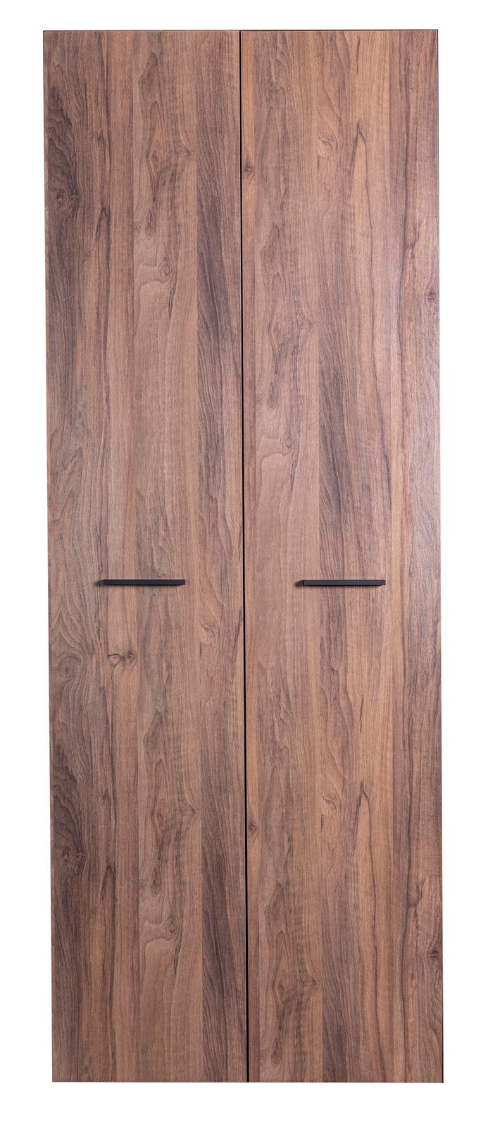 Venda Front-Set lang DAVID Zwei Holztüren mit natürlicher Holzmaserung und schwarzen Griffen, frontal betrachtet.