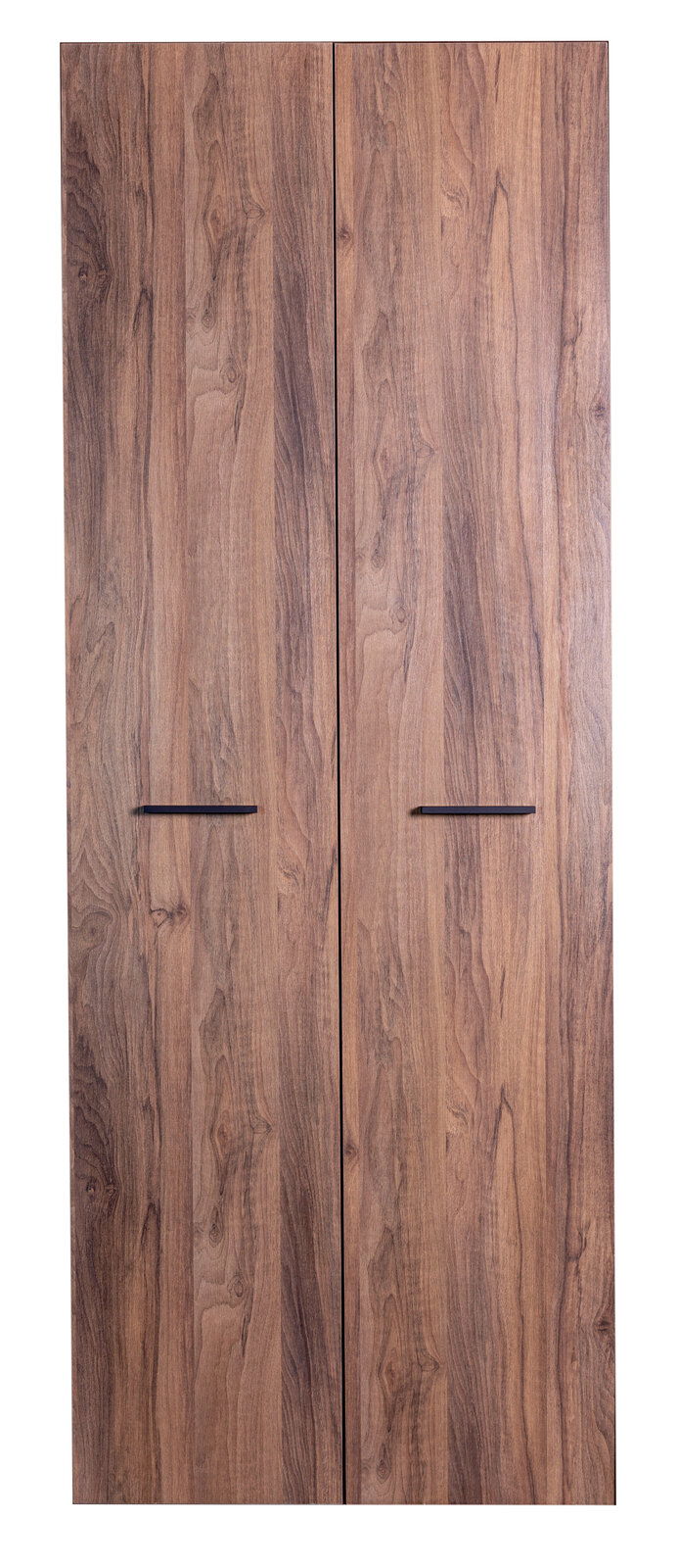 Venda Front-Set lang DAVID Zwei Holztüren mit natürlicher Holzmaserung und schwarzen Griffen, frontal betrachtet.