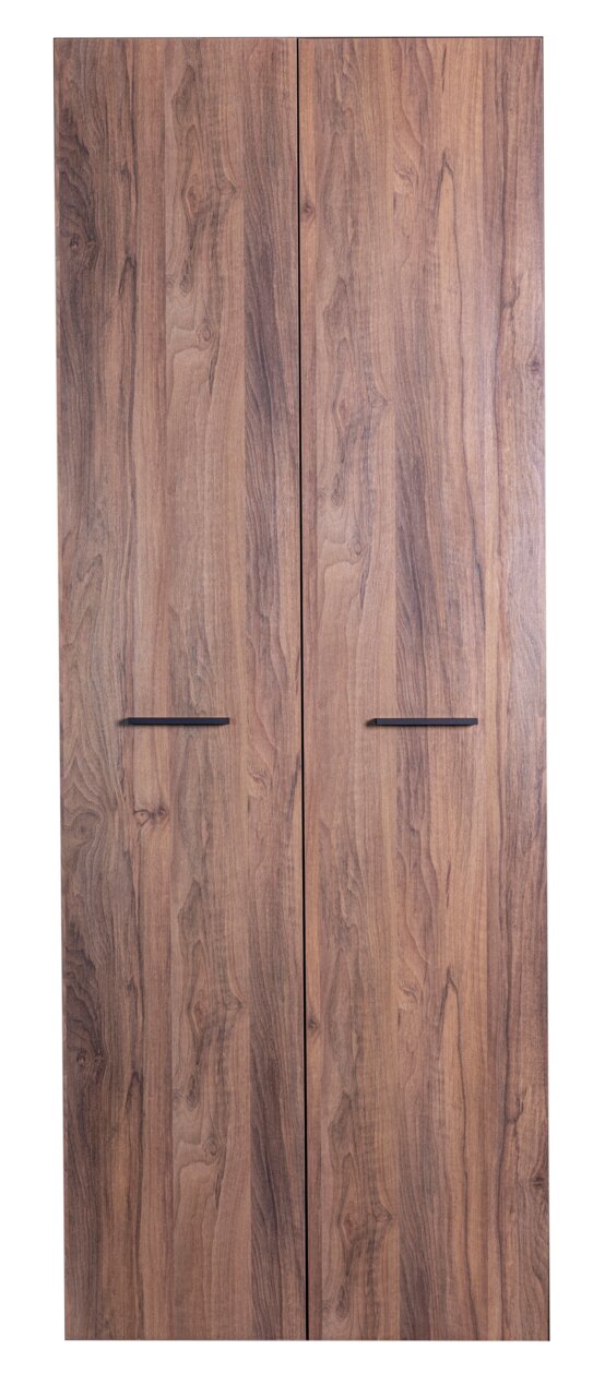 Venda Front-Set lang DAVID Zwei Holztüren mit natürlicher Holzmaserung und schwarzen Griffen, frontal betrachtet.