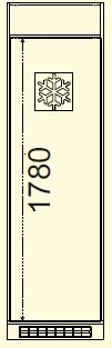 Frontansicht eines Kühlschrankumbaus mit einer Höhe von 1780 mm und einem Schneeflockensymbol.