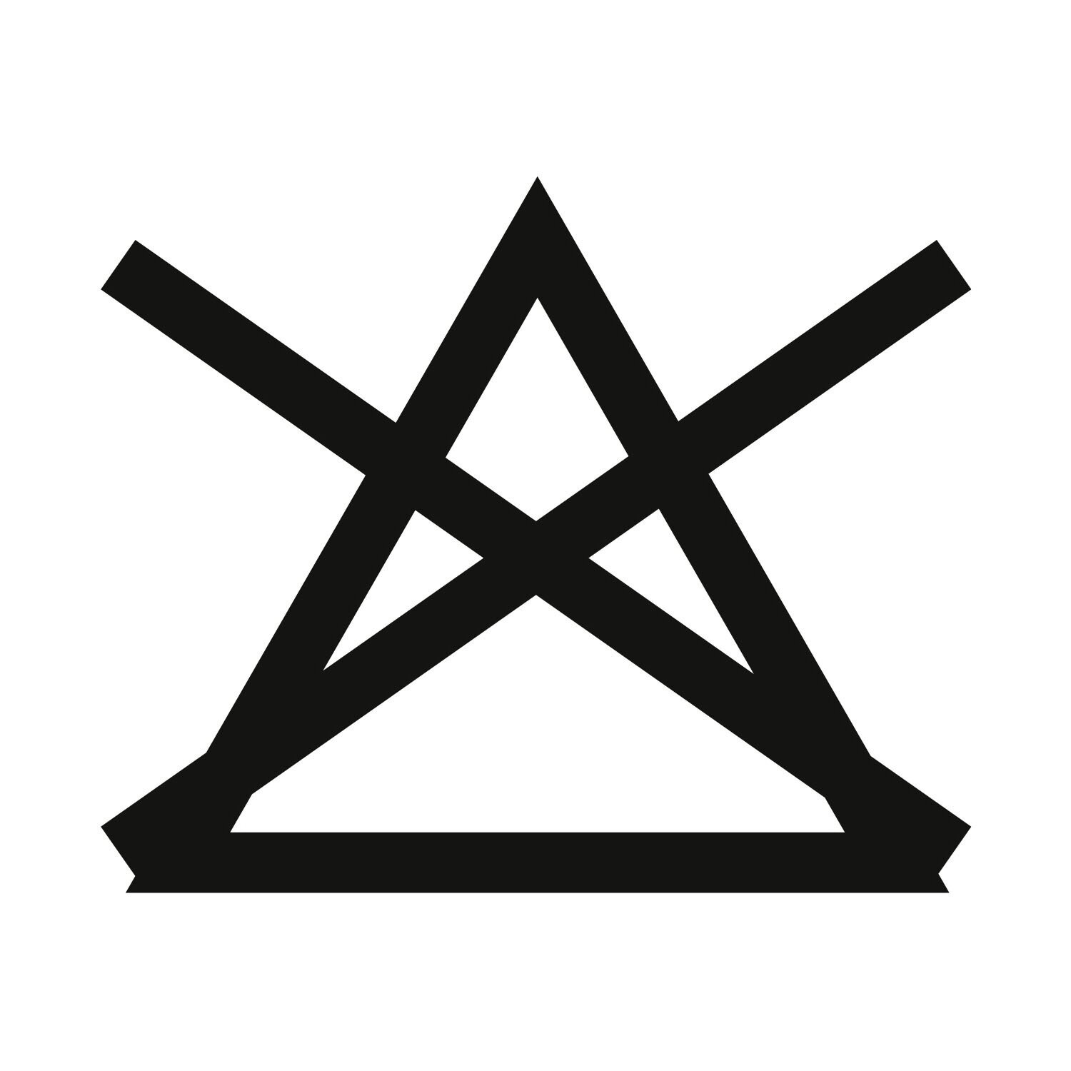 Symbol für nicht bleichen, schwarze Linien auf weißem Hintergrund, Vorderansicht