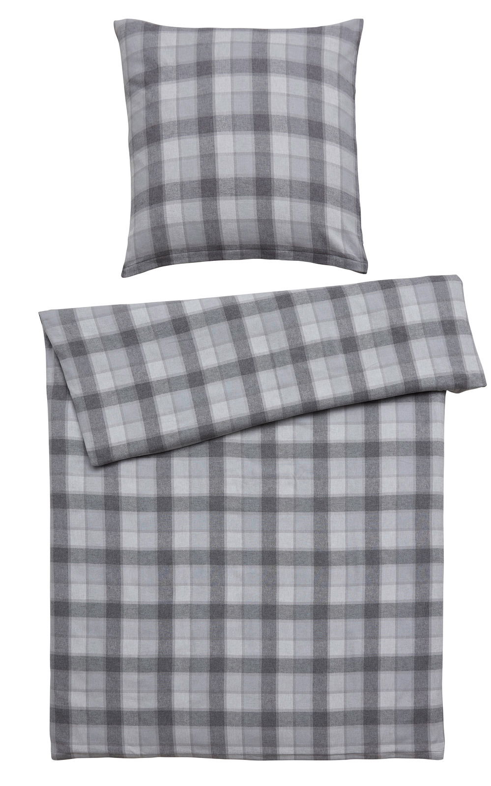 Graue karierte Bettwäsche 135x200cm mit Kissenbezug, Draufsicht