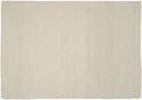 Beige Handwebteppich in Draufsicht, schlichtes Design, rechteckige Form.