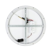 Achterkant van een ronde led-plafondlamp met zichtbare bedrading en metalen bevestiging.