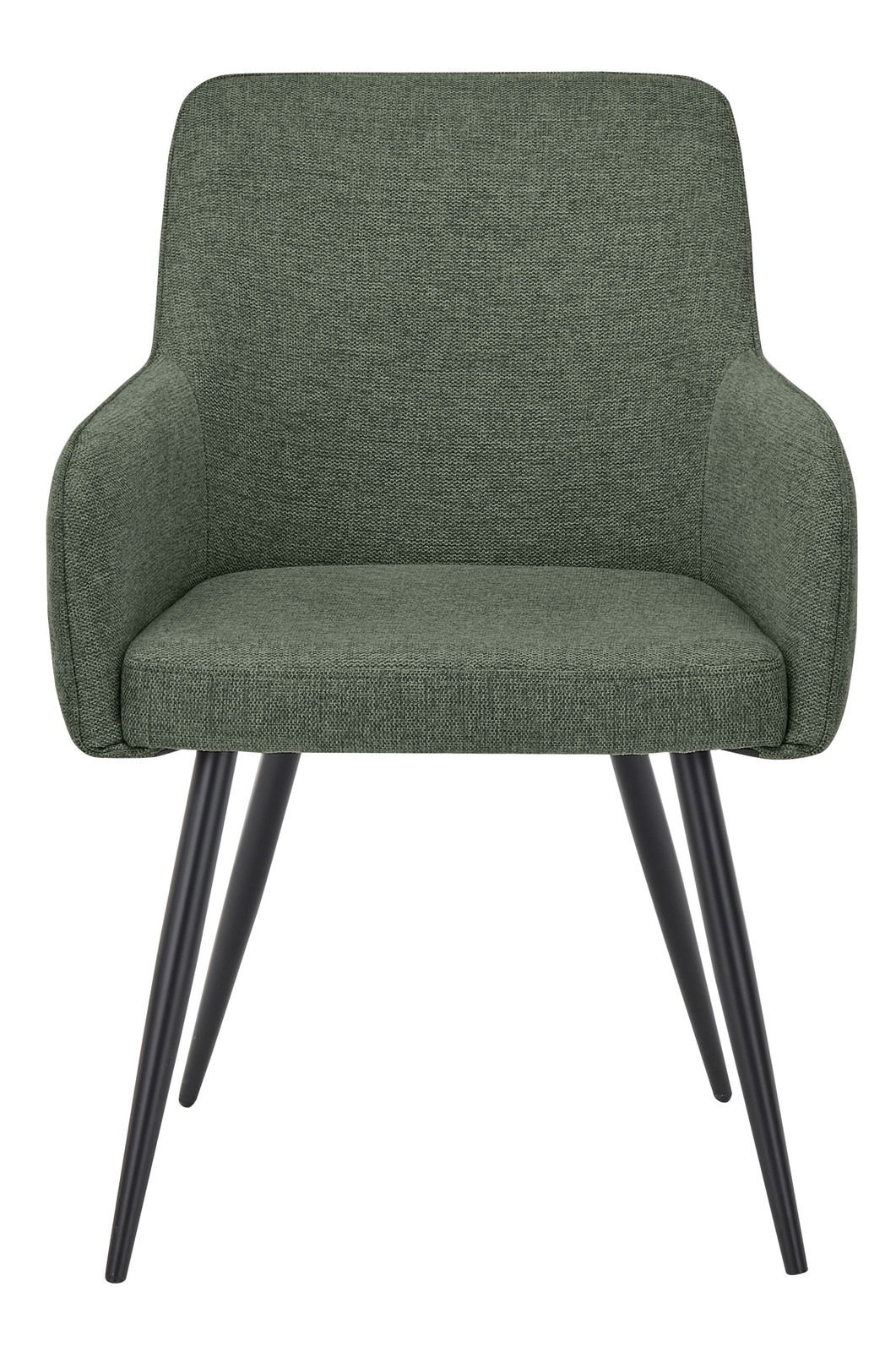 Grüner Armlehnstuhl mit schwarzem Metallgestell, Frontalansicht