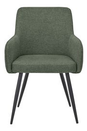 Grüner Armlehnstuhl mit schwarzem Metallgestell, Frontalansicht