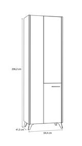 Garderobenschrank in perspektivischer Ansicht mit den Maßen 206,2 cm Höhe, 64,4 cm Breite und 41,5 cm Tiefe.