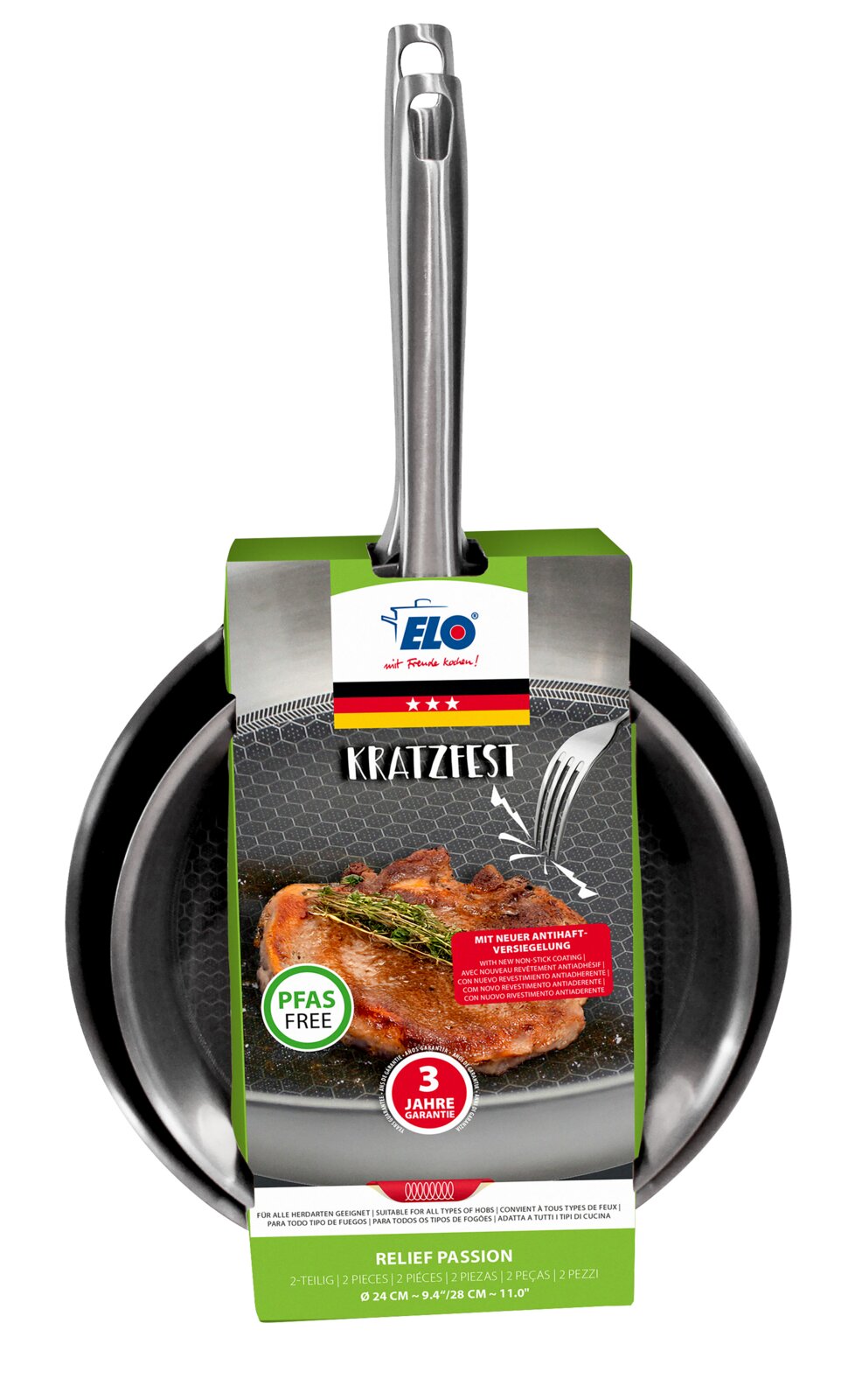 Pfannenset Reliet Passion, 2-teilig, kratzfest, mit Antihaftversiegelung, PFAS-frei, Vorderansicht