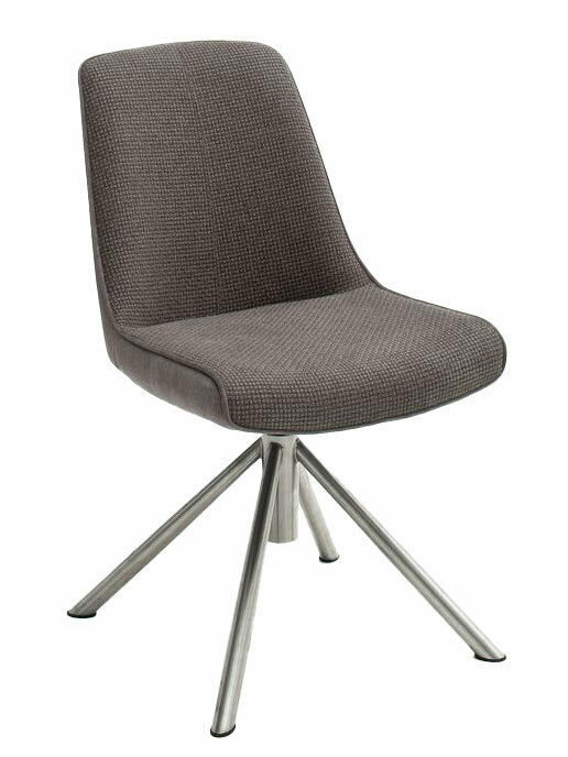 Novel Stuhl RIALTO Moderner Stuhl mit grauem Stoffbezug und Metallbeinen, seitliche Perspektive