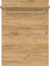 Garderobenpaneel aus Holz mit Kleiderstange und Haken, Frontalansicht