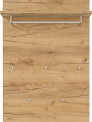 Garderobenpaneel aus Holz mit Kleiderstange und Haken, Frontalansicht