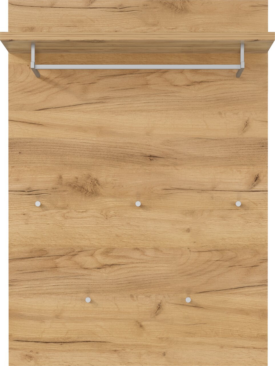 Garderobenpaneel aus Holz mit Kleiderstange und Haken, Frontalansicht