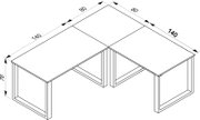 Isometrische technische Zeichnung eines L-förmigen Eckschreibtischs mit Maßangaben (je Schenkel 140×80 cm, Höhe 76 cm)