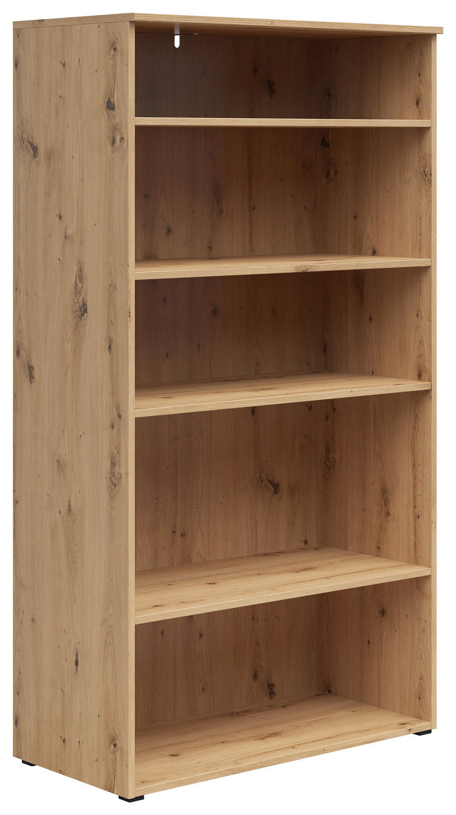 Holzregal mit fünf offenen Fächern, seitliche Perspektive