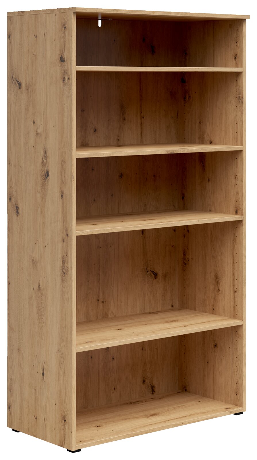 Holzregal mit fünf offenen Fächern, seitliche Perspektive