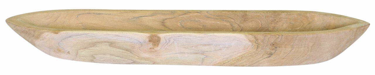 Holzschale in Bootsform aus seitlicher Perspektive