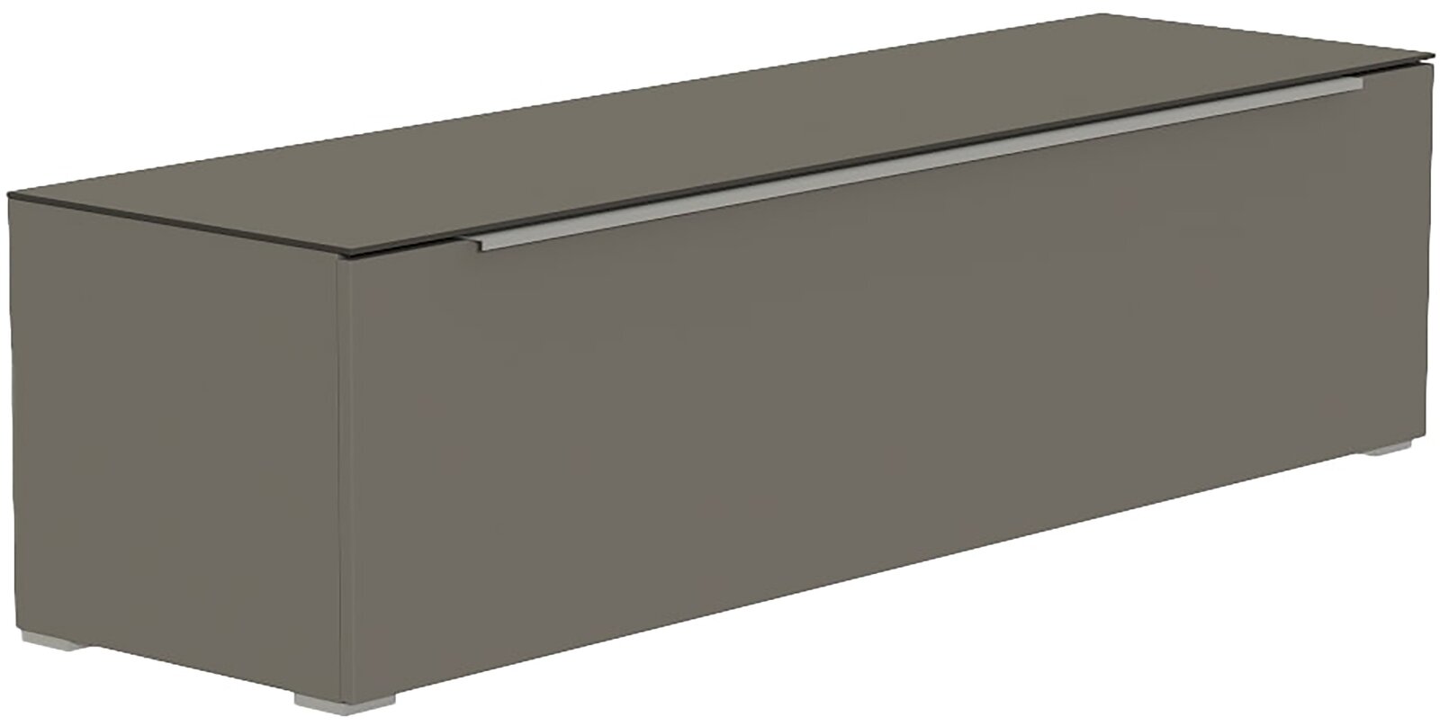 TV-Lowboard in grauer Farbe, seitliche Perspektive